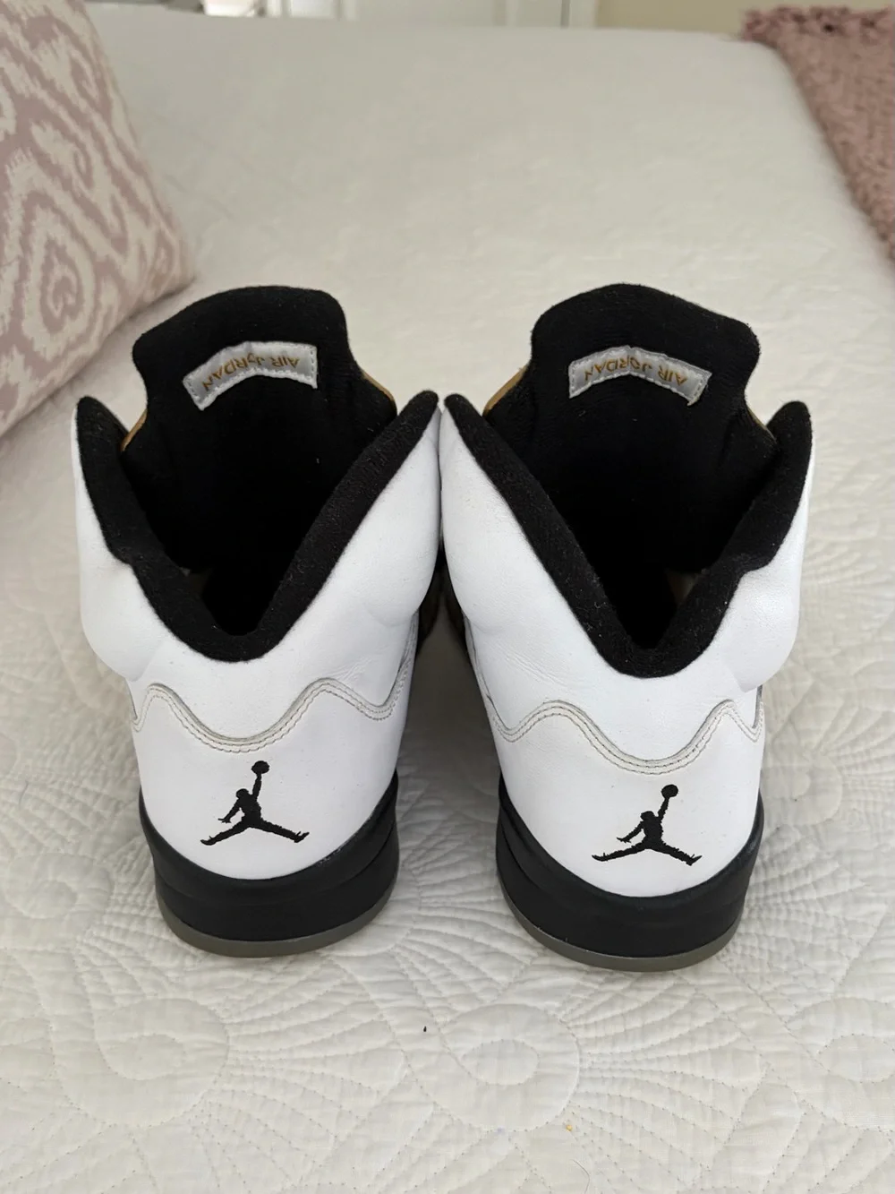 Jordan White and Gold Retro High-Top Sneakers